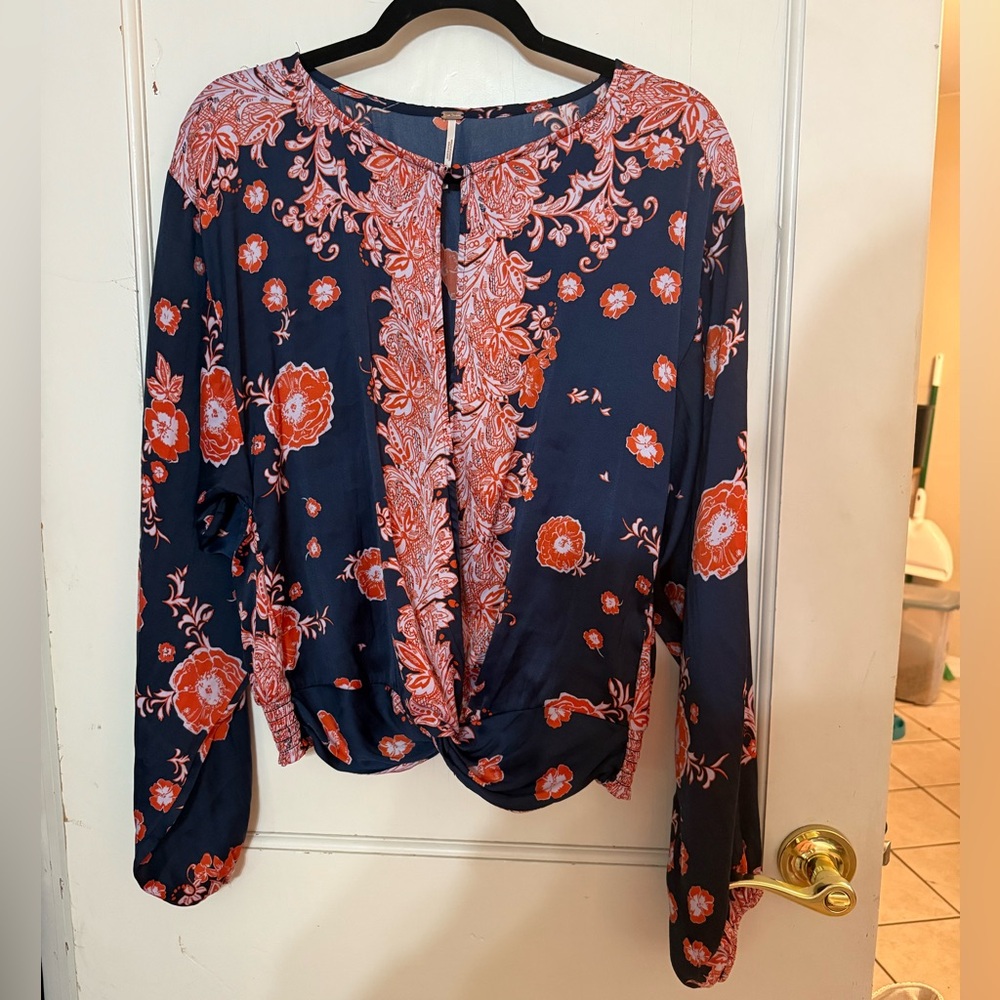 Free People Red and Navy Floral Top
